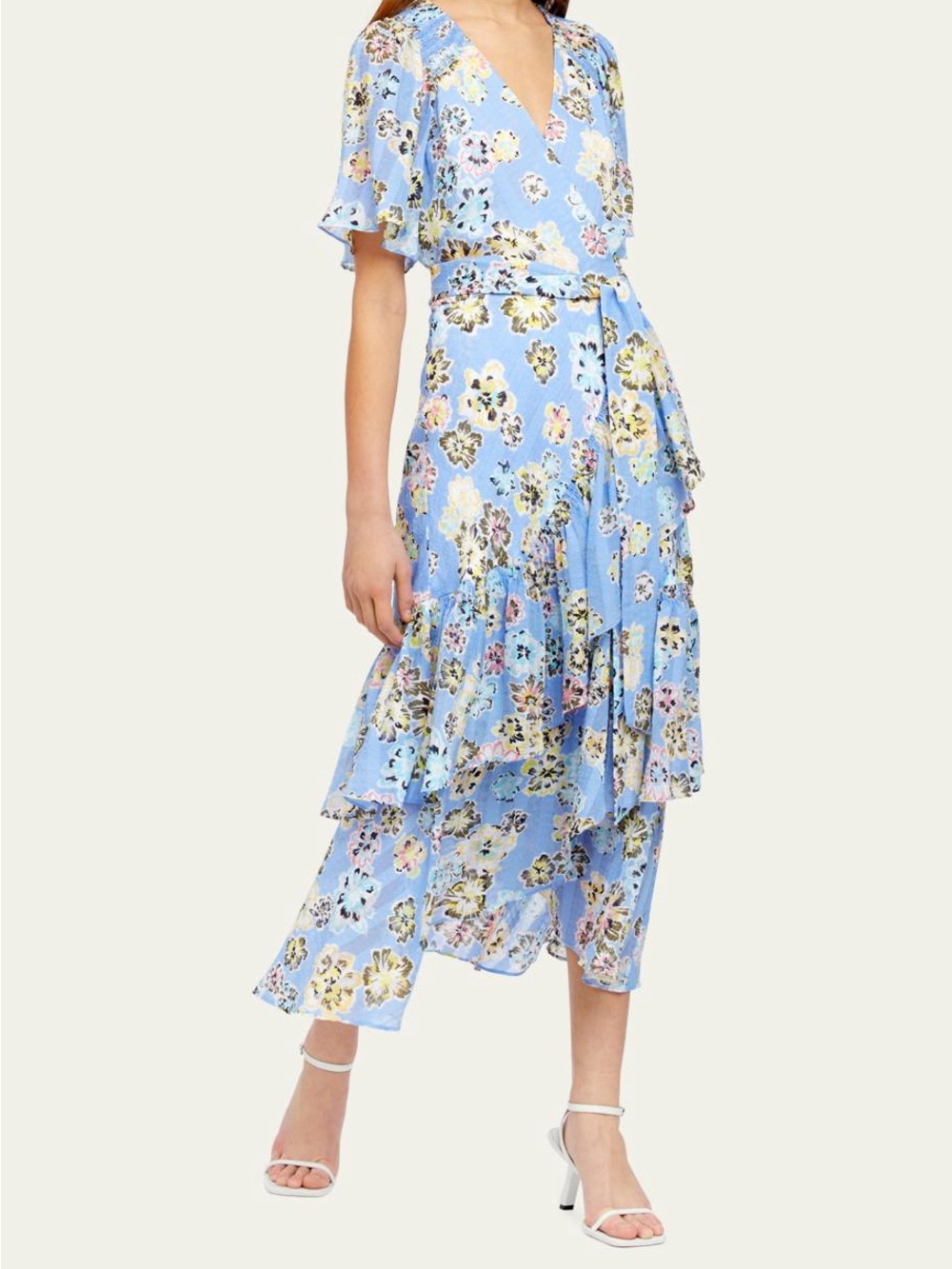 Tanya Taylor Light Blue Floral Wrap Jumpsuit